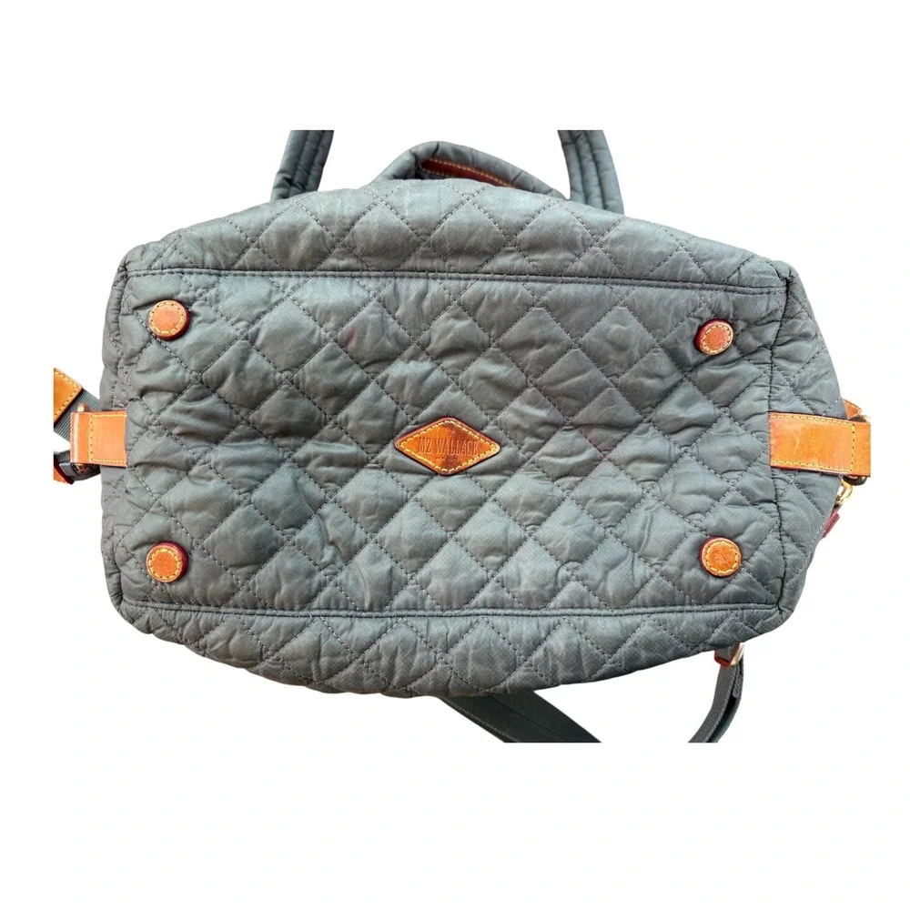 MZ Wallace‎ Sutton Gray Deluxe Quilted Medium Tote Crossbody Bag Gold Hardwarer